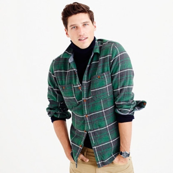 J.Crew Wallace & Barnes Men’s Green Plaid Flannel Shirt, 100% Cotton, Sz Medium - Picture 1 of 14